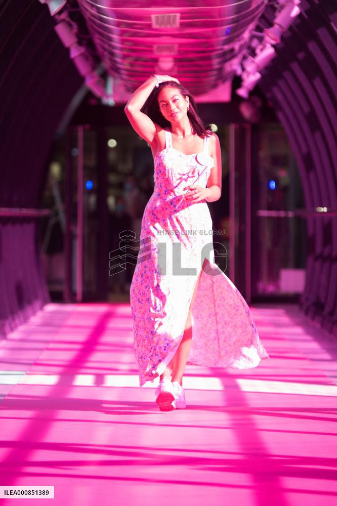 Vaimalama Chaves Miss France 2019 For Operation Pink Wire At The Opening Of Beaugrenelle