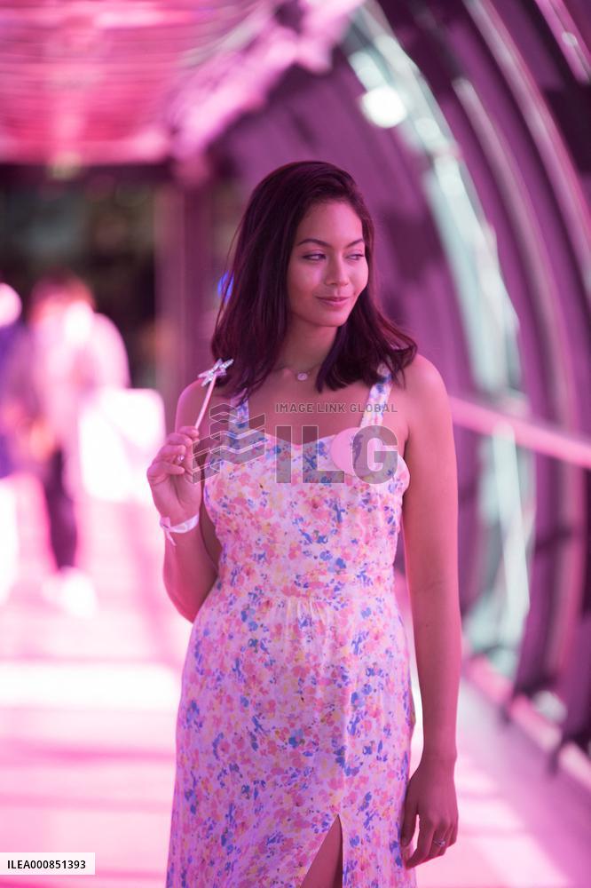 Vaimalama Chaves Miss France 2019 For Operation Pink Wire At The Opening Of Beaugrenelle