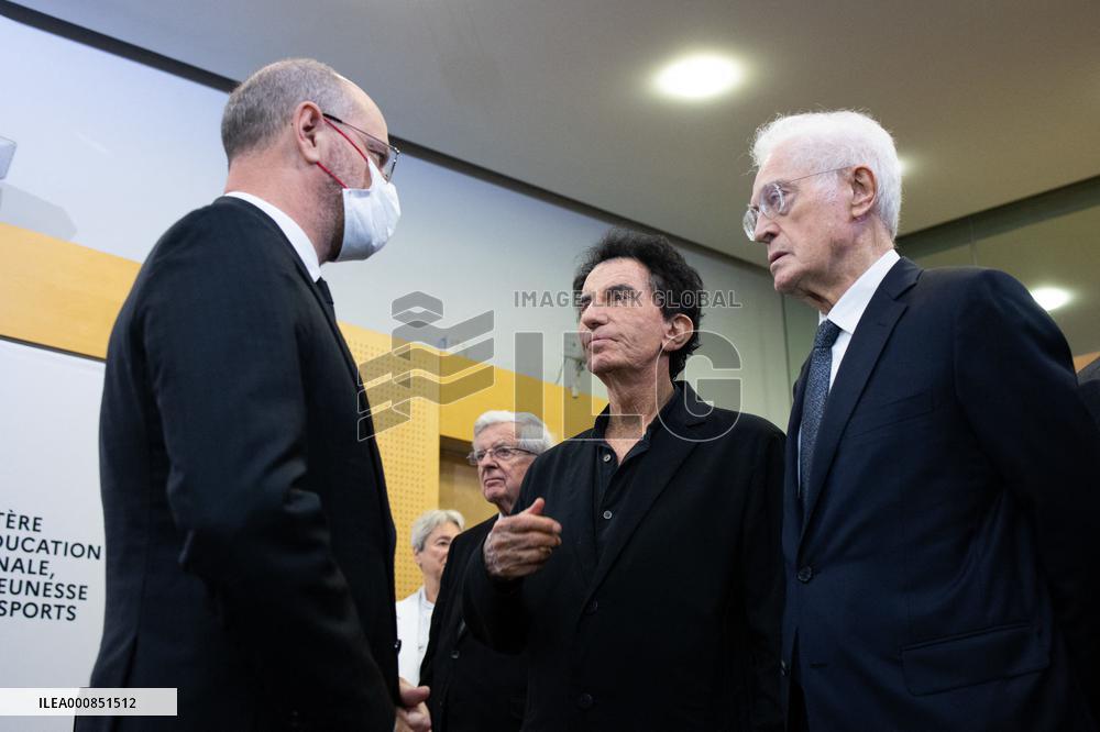 Unveiling of a memorial plaque at the Education ministry in tribute to Samuel Paty - Paris