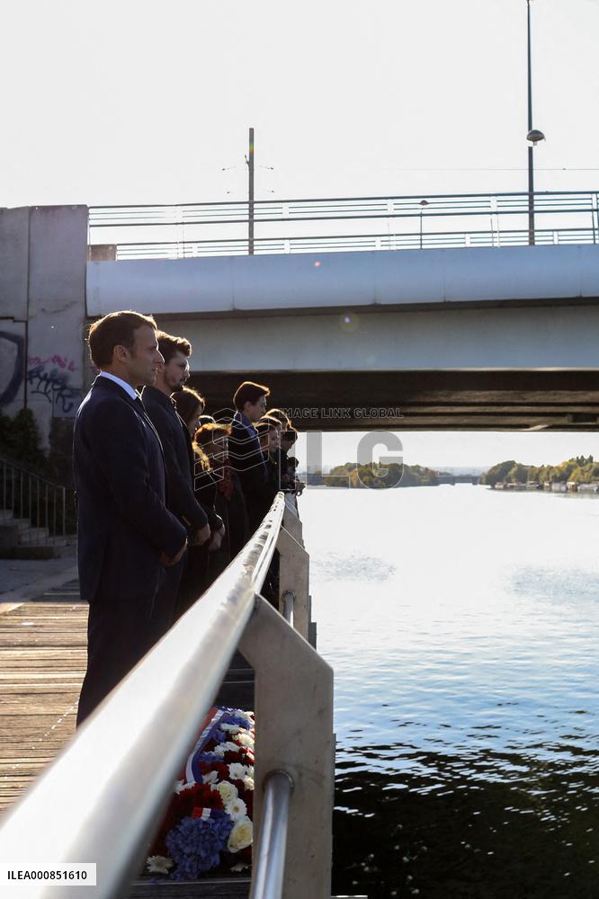French president Emmanuel Macron 60th anniversary of 17 October 1961 - Colombes