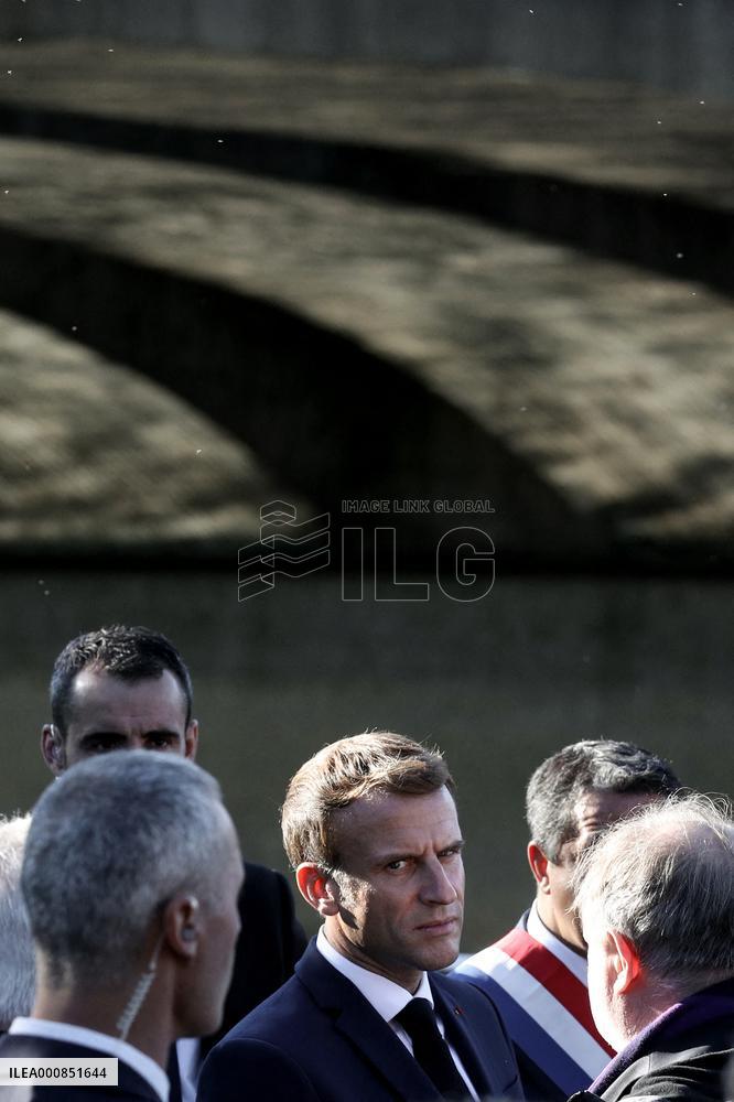 French president Emmanuel Macron 60th anniversary of 17 October 1961 - Colombes