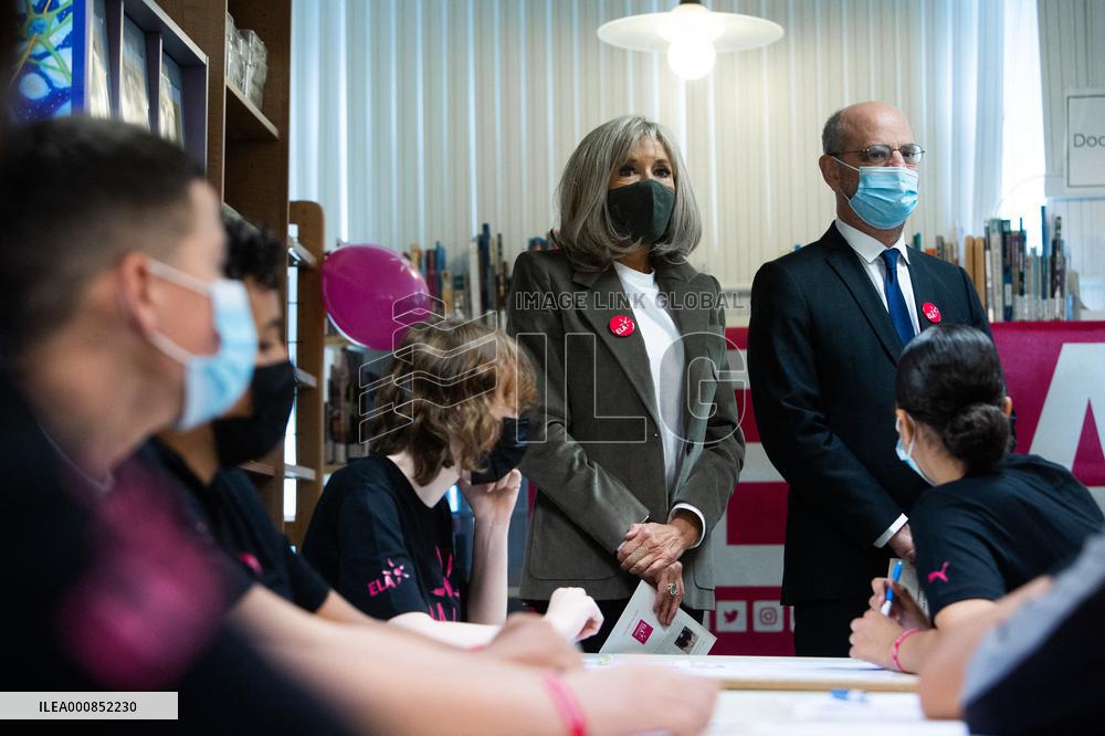 Brigitte Macron gives a dictation in support for the European Leukodystrophy Association - Boissy-Saint-Leger