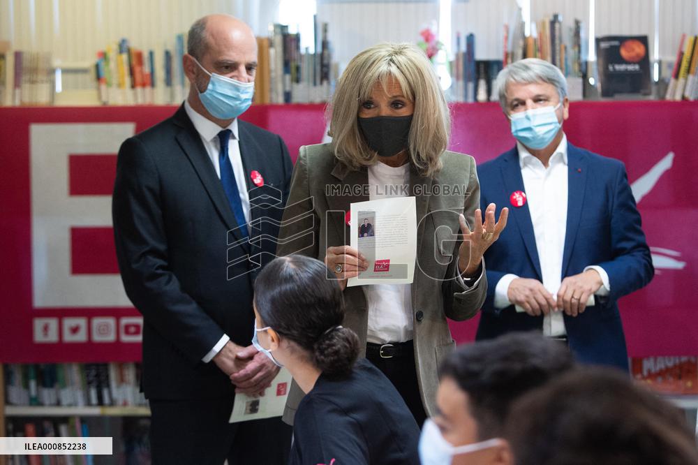 Brigitte Macron gives a dictation in support for the European Leukodystrophy Association - Boissy-Saint-Leger
