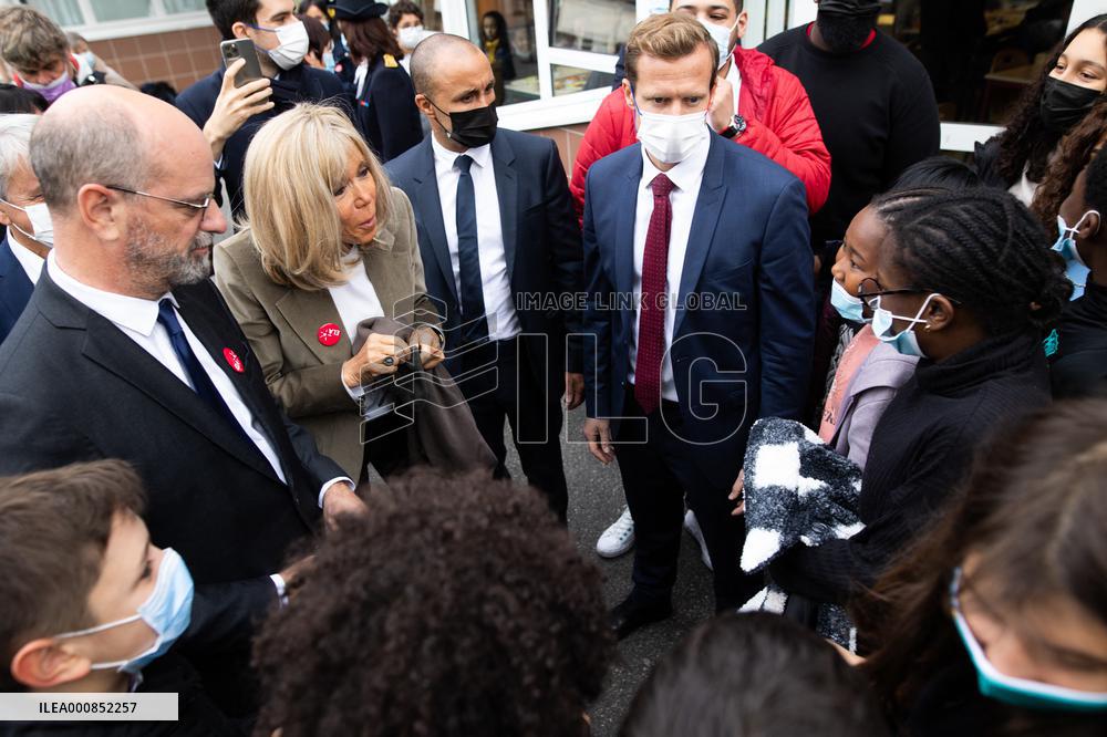 Brigitte Macron gives a dictation in support for the European Leukodystrophy Association - Boissy-Saint-Leger