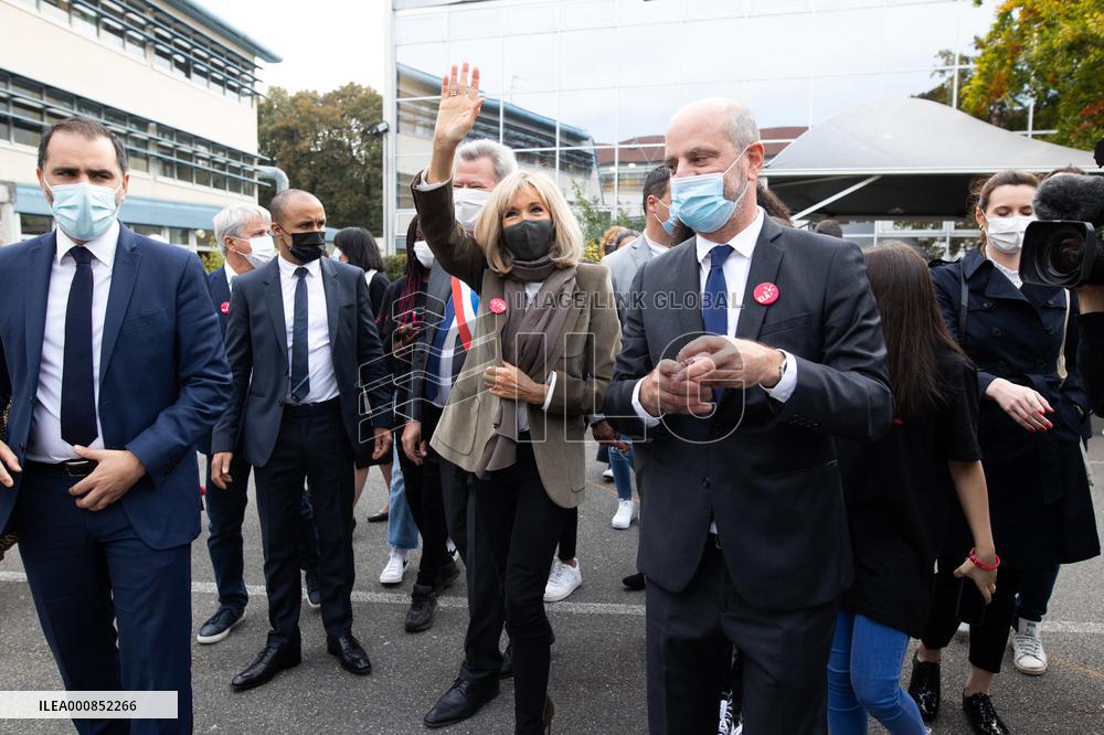 Brigitte Macron gives a dictation in support for the European Leukodystrophy Association - Boissy-Saint-Leger