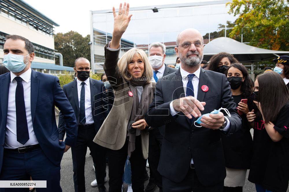 Brigitte Macron gives a dictation in support for the European Leukodystrophy Association - Boissy-Saint-Leger