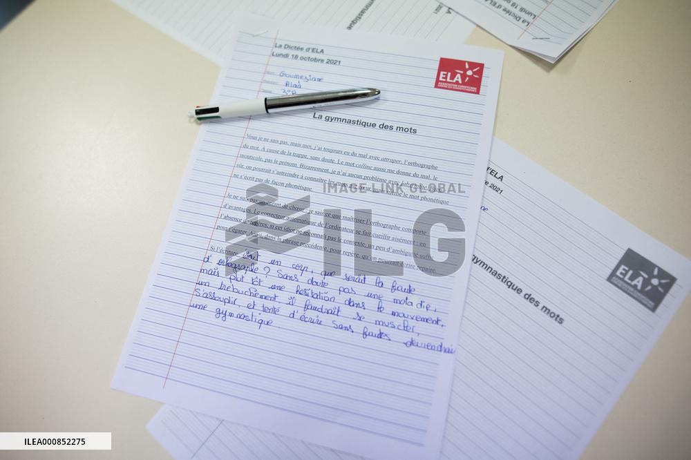 Brigitte Macron gives a dictation in support for the European Leukodystrophy Association - Boissy-Saint-Leger