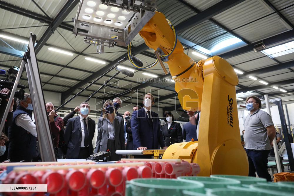 President Macron Visits Sileane Robotics Company - St Etienne