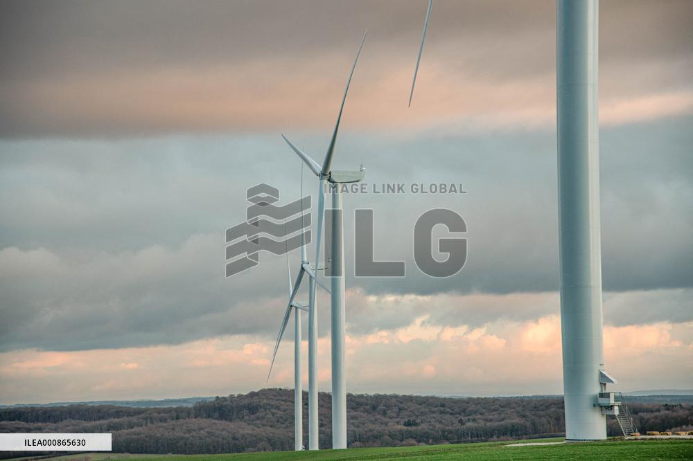 Wind turbines (Eoliennes) park in Esley, east of France