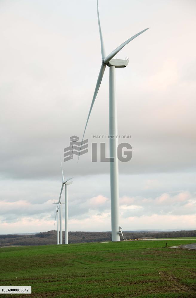 Wind turbines (Eoliennes) park in Esley, east of France