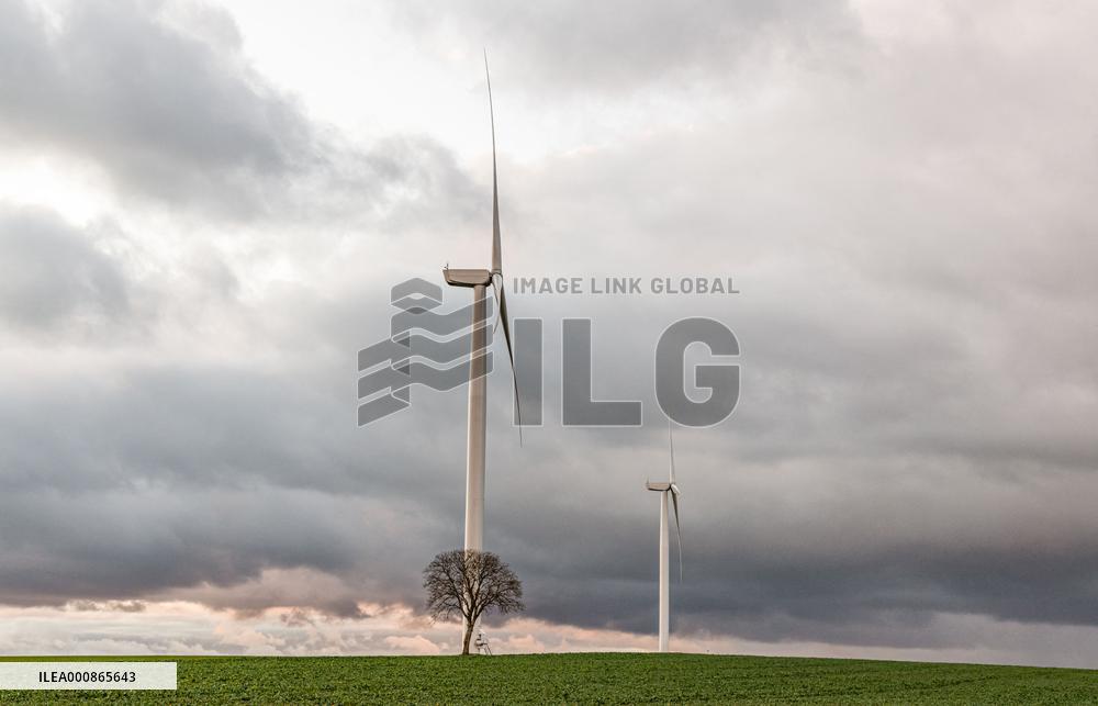 Wind turbines (Eoliennes) park in Esley, east of France
