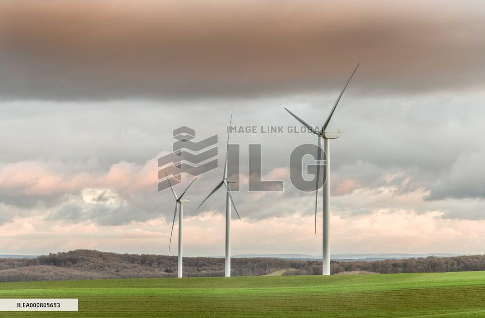 Wind turbines (Eoliennes) park in Esley, east of France