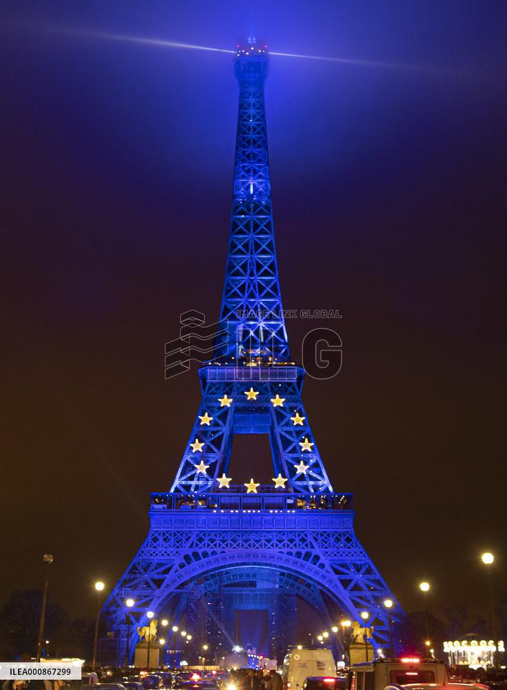 FRANCE-PARIS-EU PRESIDENCY-EIFFEL TOWER-ILLUMINATION