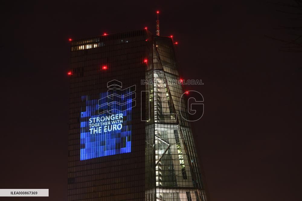 GERMANY-FRANKFURT-ECB-EURO-20TH ANNIVERSARY-ILLUMINATION