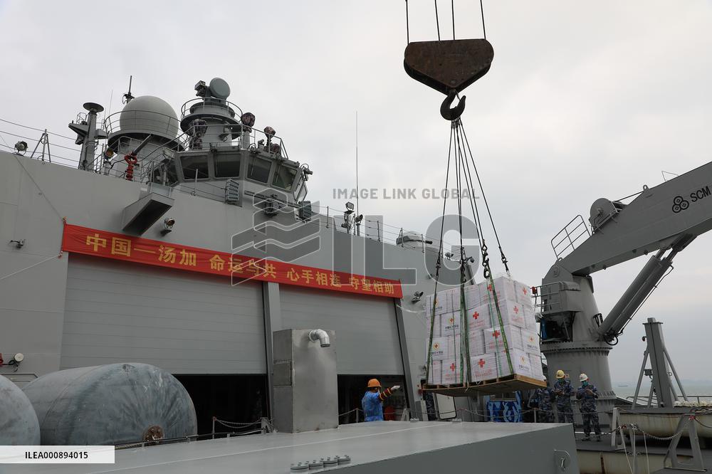 CHINA-GUANGDONG-GUANGZHOU-NAVY SHIPS-RELIEF SUPPLIES-TONGA-DEPARTURE (CN)