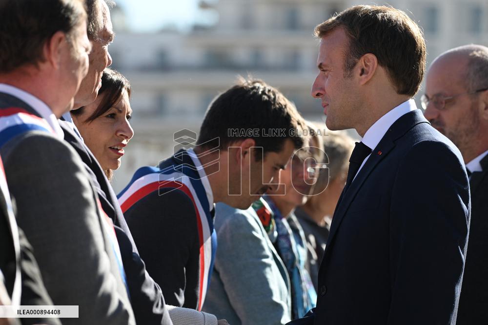 Macron Visits Olympic Village Construction Site - St Ouen