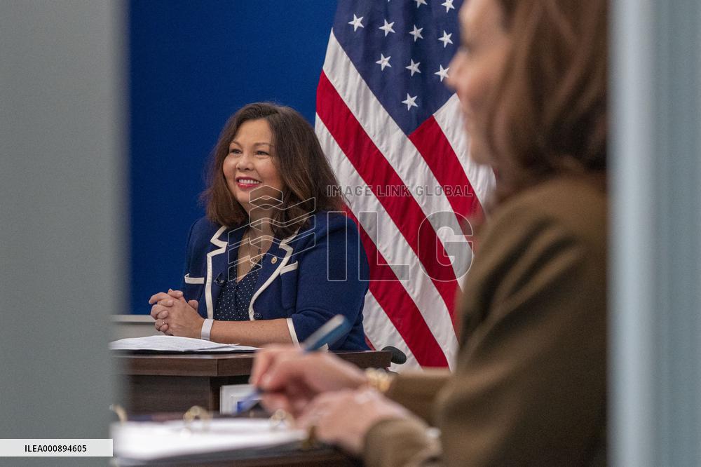 Vice President Kamala Harris holds a virtual town hall meeting on the care provisions of the Build Back Better Agenda