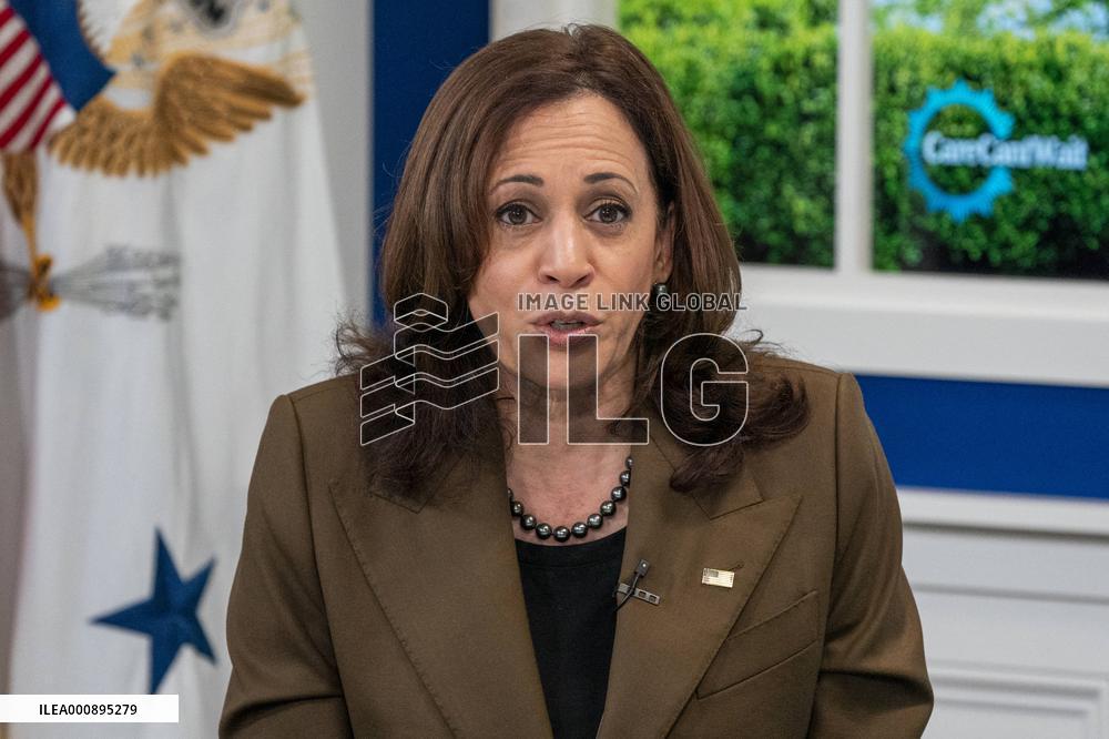 Vice President Kamala Harris holds a virtual town hall meeting on the care provisions of the Build Back Better Agenda