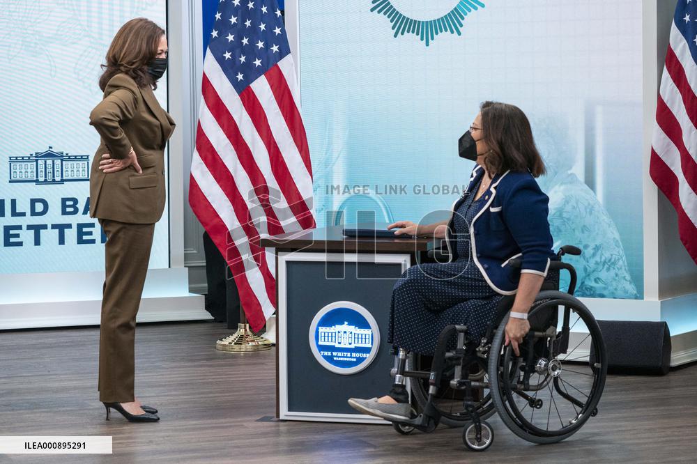 Vice President Kamala Harris holds a virtual town hall meeting on the care provisions of the Build Back Better Agenda