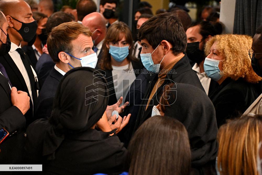 French President Emmanuel Macron at Le Cloitre - Marseille