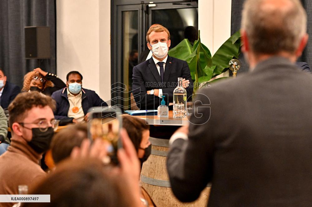 French President Emmanuel Macron at Le Cloitre - Marseille