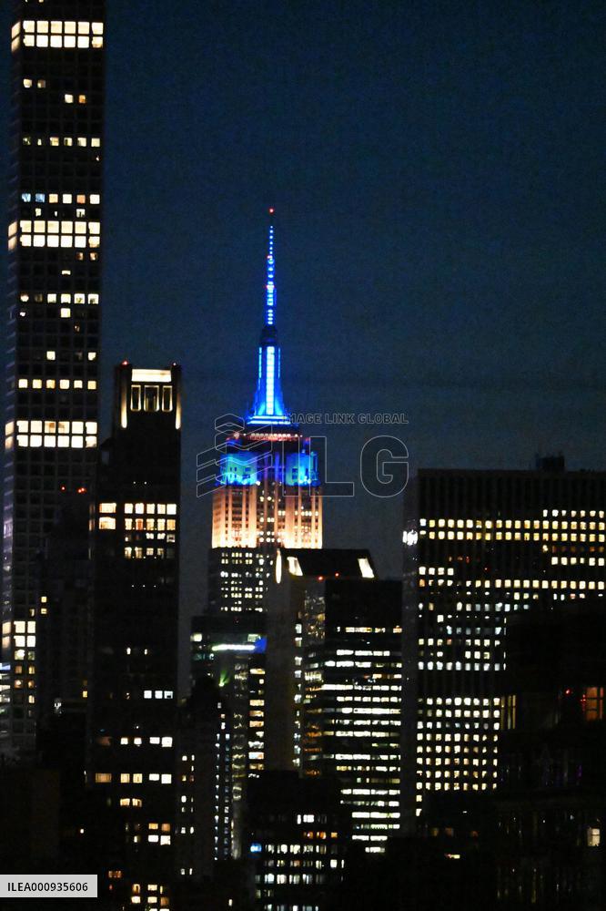 Empire State Building lit up in Ukrainian colors