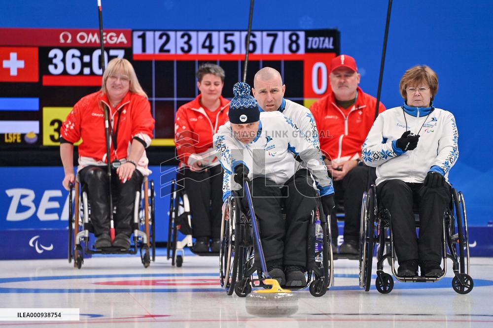 (SP)CHINA-BEIJING-WINTER PARALYMPICS-WHEELCHAIR CURLING-ROUND ROBIN SESSION-SUI VS EST (CN)