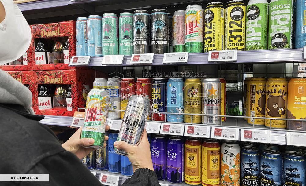 Beer section at S. Korea supermarket