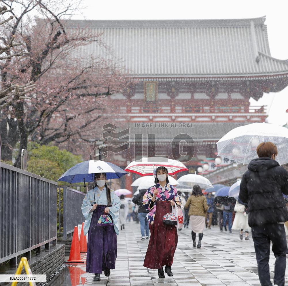 Sleet falls in Tokyo
