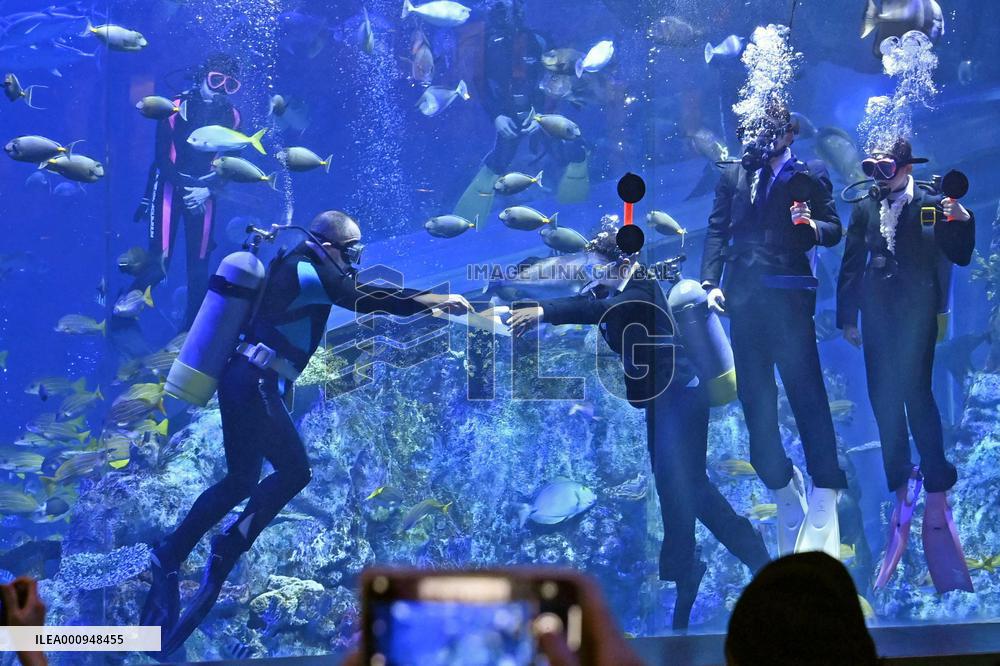 Welcome ceremony for new employees at Japan aquarium