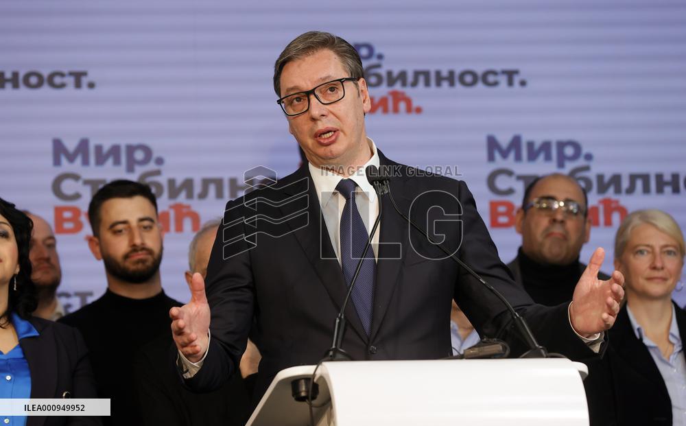 SERBIA-BELGRADE-ELECTIONS-VUCIC-VICTORY-DECLARATION