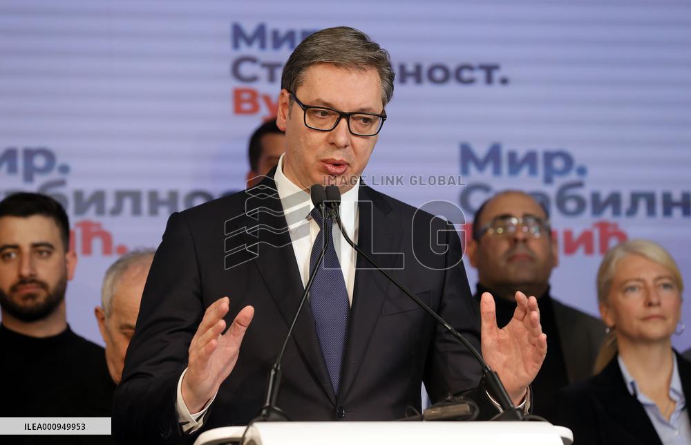 SERBIA-BELGRADE-ELECTIONS-VUCIC-VICTORY-DECLARATION