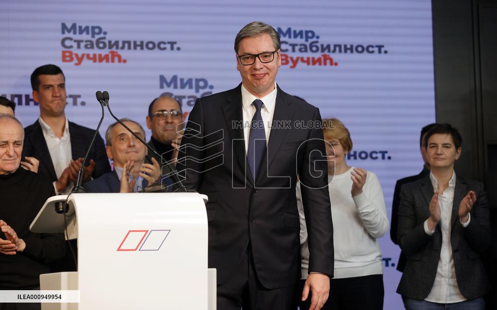 SERBIA-BELGRADE-ELECTIONS-VUCIC-VICTORY-DECLARATION
