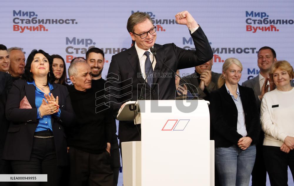 SERBIA-BELGRADE-ELECTIONS-VUCIC-VICTORY-DECLARATION
