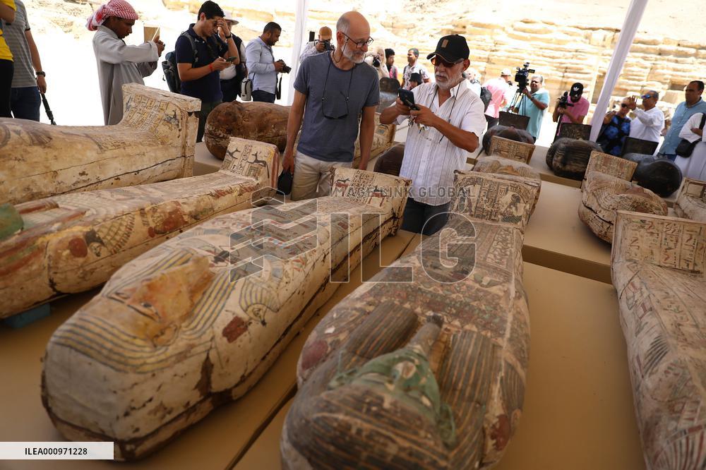 EGYPT-SAQQARA-ARCHAEOLOGY-MUMMY COFFINS-BRONZE STATUES