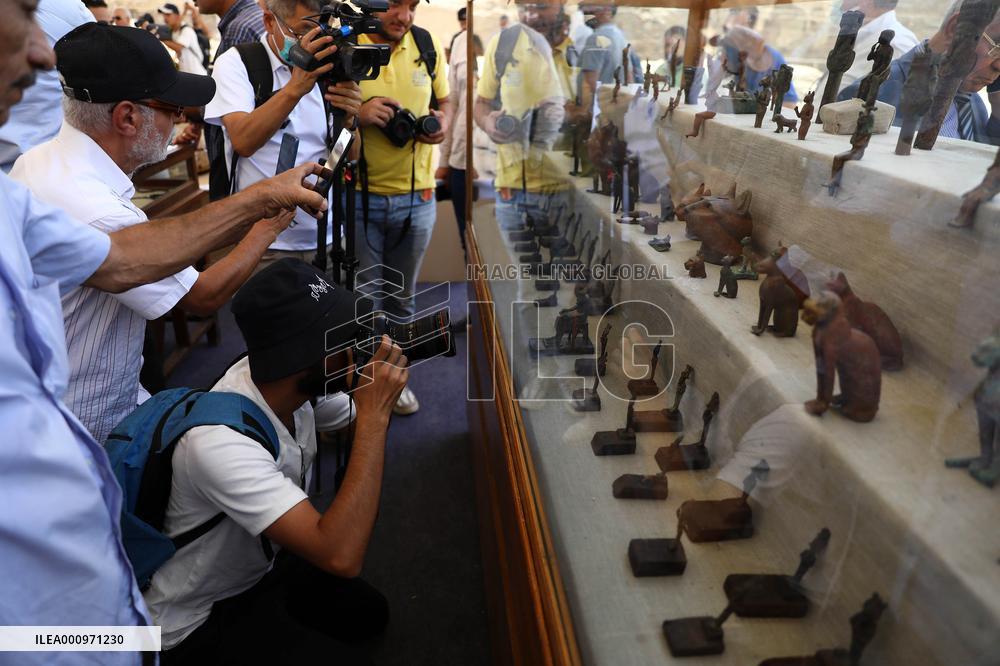 EGYPT-SAQQARA-ARCHAEOLOGY-MUMMY COFFINS-BRONZE STATUES