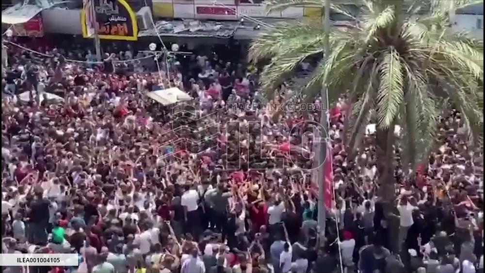 People participate in funeral of Palestinians killed by Israeli soldiers in West Bank