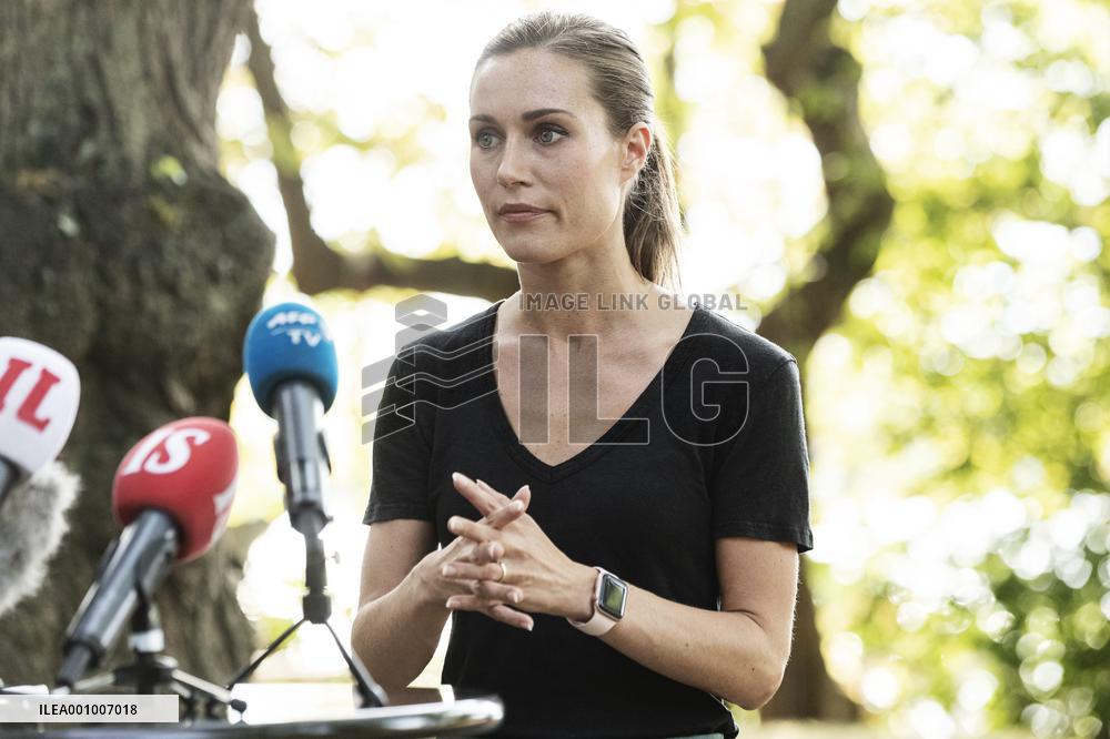Prime minister of Finland Sanna Marin meets media