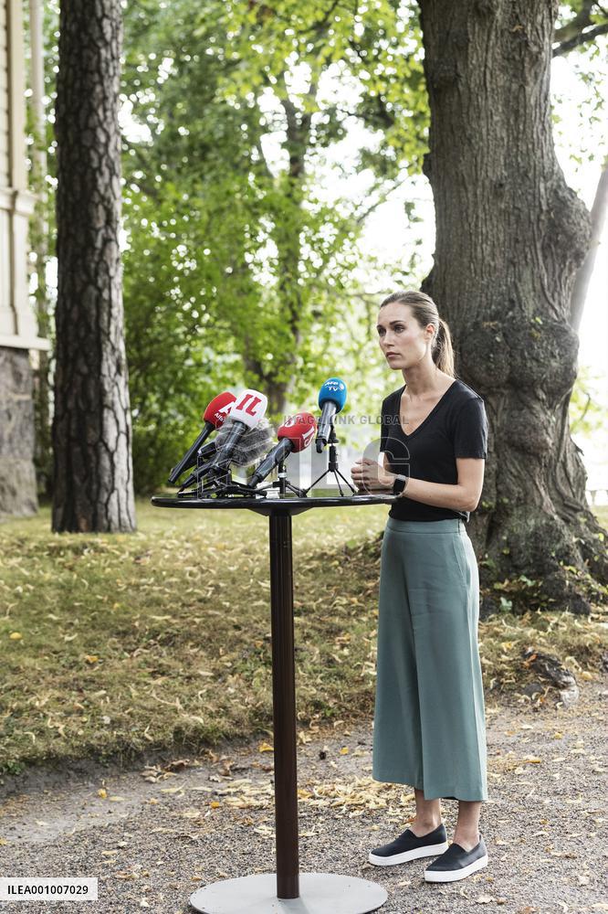 Prime minister of Finland Sanna Marin meets media
