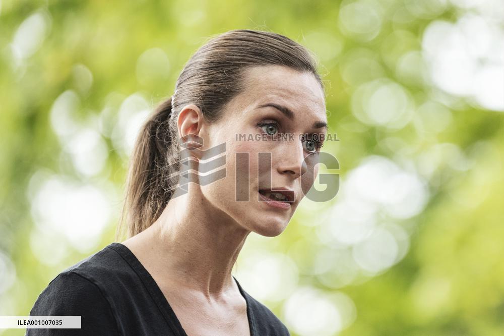 Prime minister of Finland Sanna Marin meets media