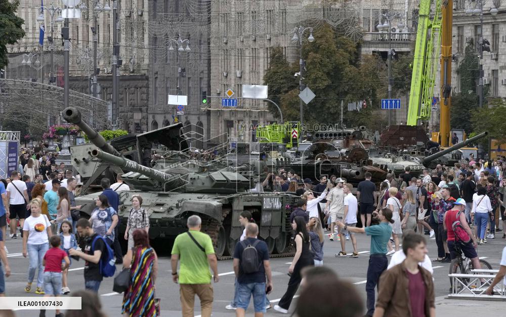 Destroyed Russian tanks on display in Kyiv