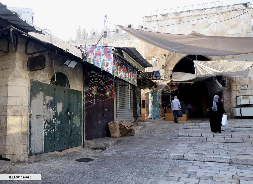 Closed shops in the Old City of Jerusalem