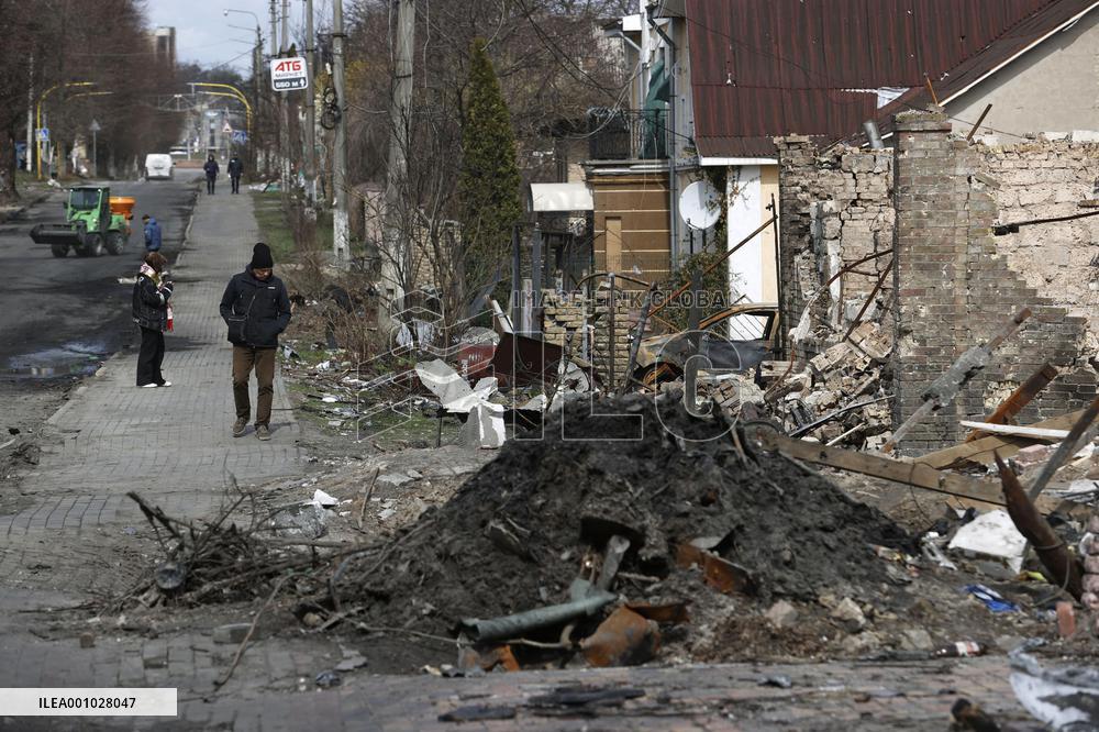 Destruction in Bucha near Kyiv