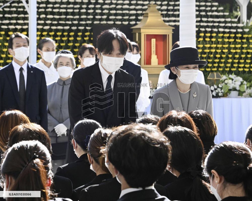 Japan crown prince, crown princess at memorial ceremony