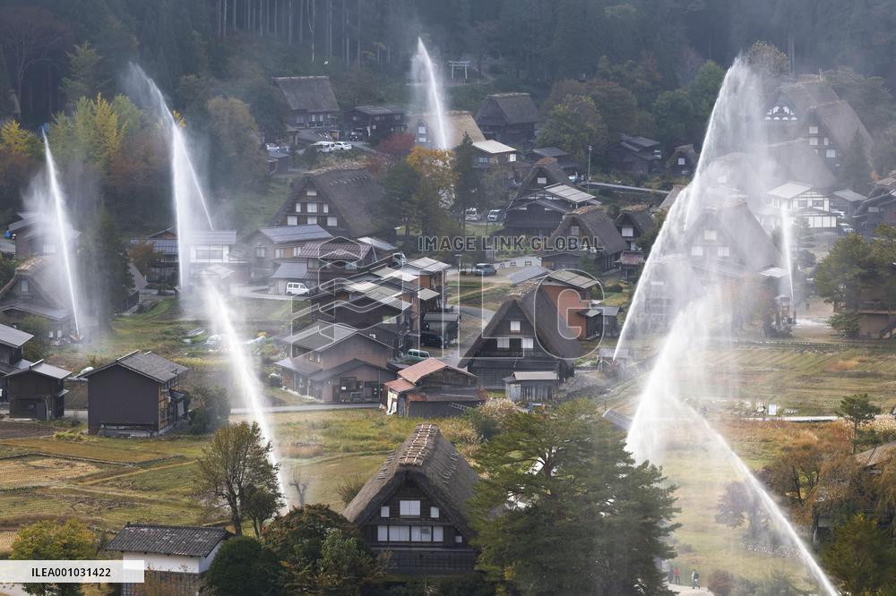 Water-discharge drill at World Heritage-listed Shirakawa-go