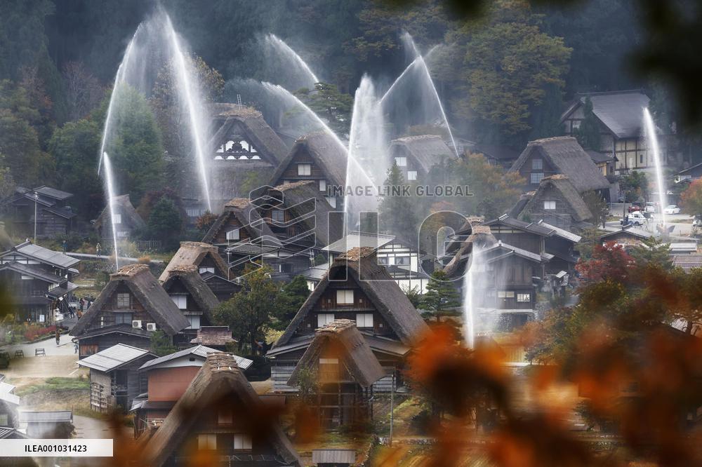 Water-discharge drill at World Heritage-listed Shirakawa-go