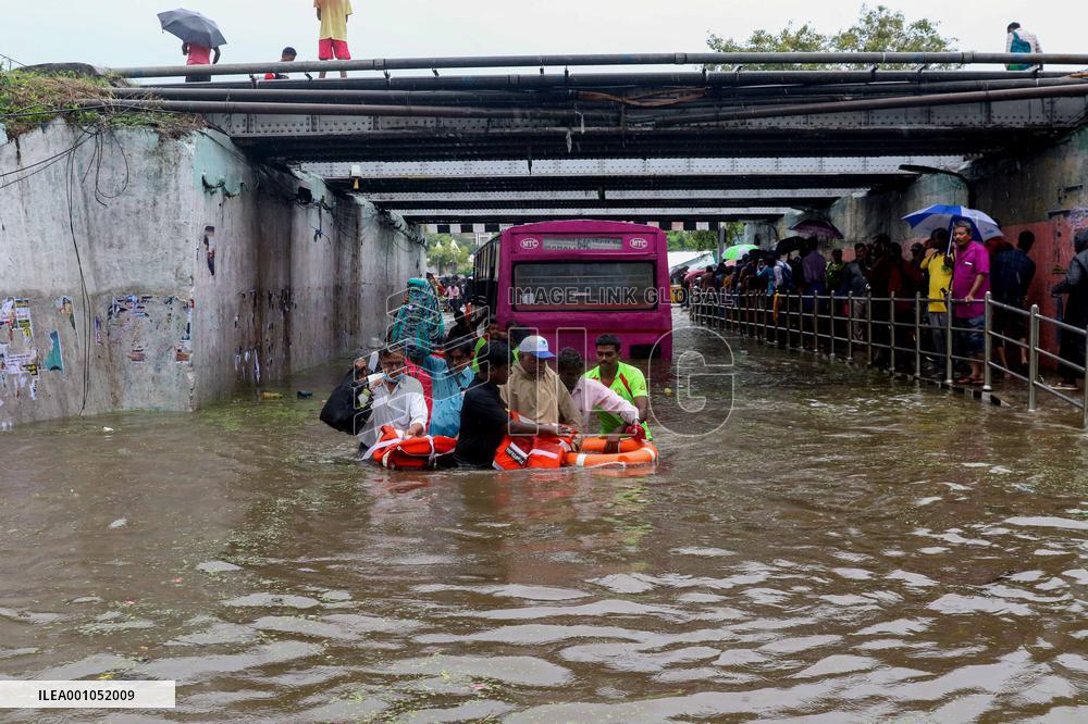 INDIA-CHENNAI-RAINFALL-WATERLOGGED STREET