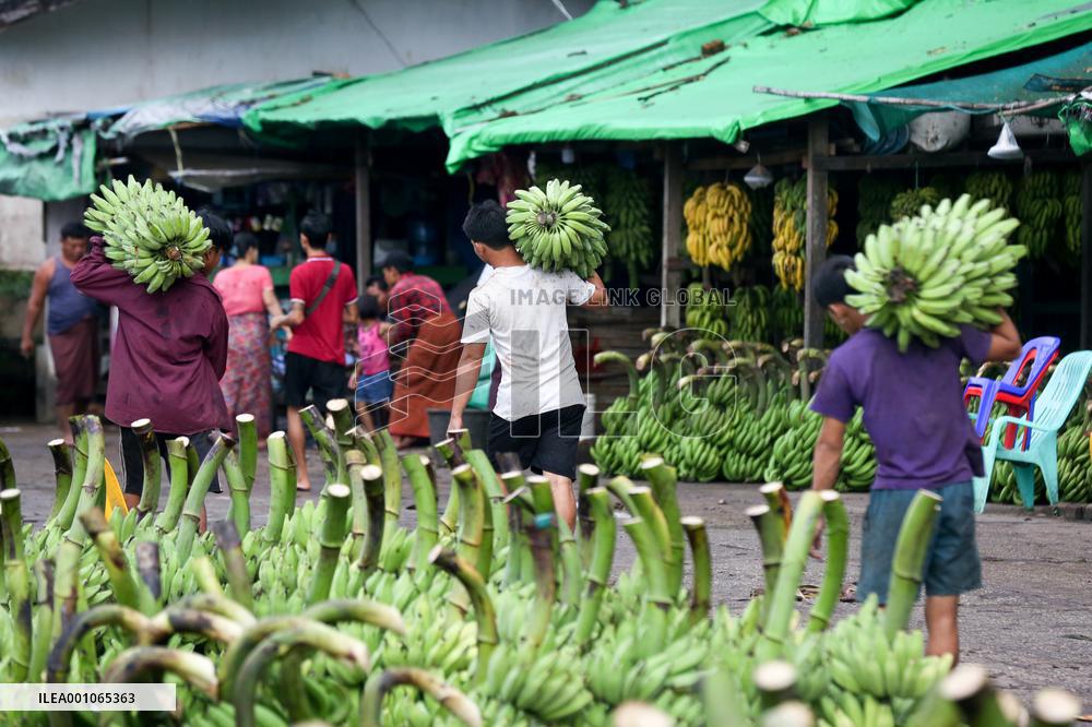 MYANMAR-YANGON-BANANA AND COCONUT MARKET