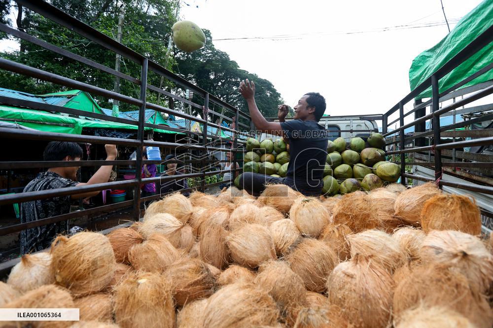 MYANMAR-YANGON-BANANA AND COCONUT MARKET