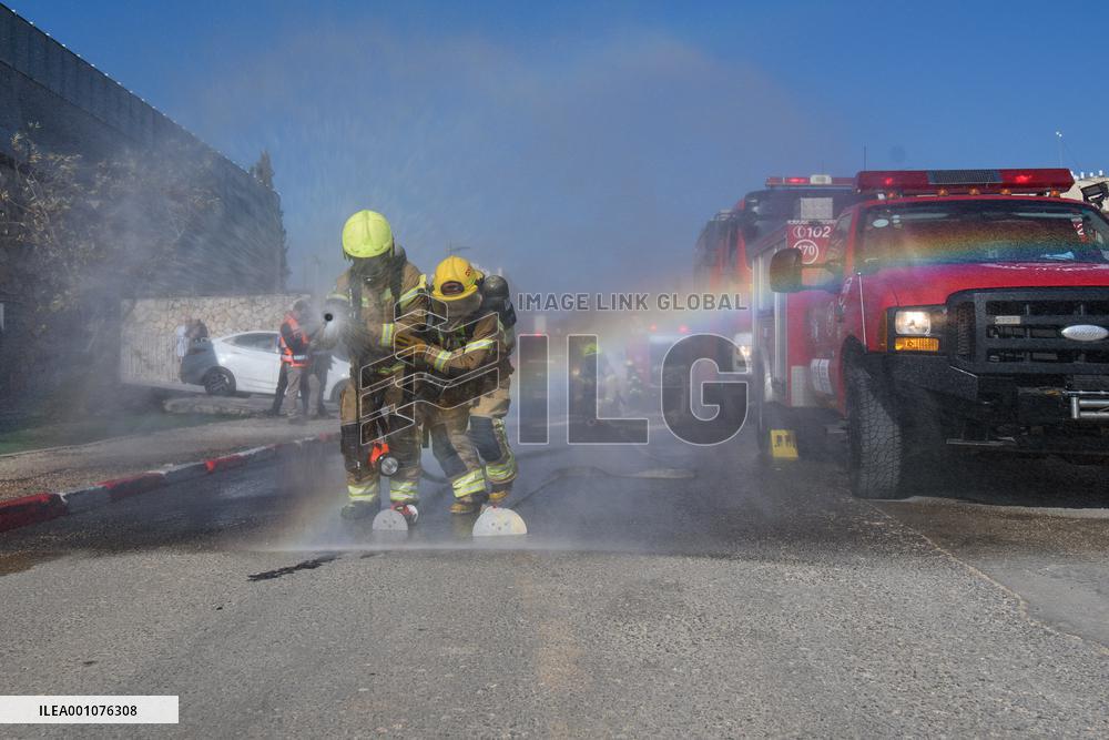 ISRAEL-SAFED-FIREFIGHTERS-DRILL